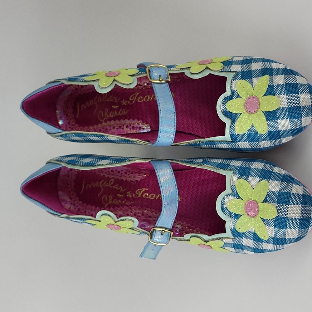 Irregular Choice Blue Gingham Floral Mary Jane Heels - Picture 4 of 15